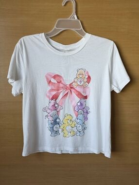 Care Bears Shirt Women Large White Kawaii Graphic Tee Y2K Cottagecore